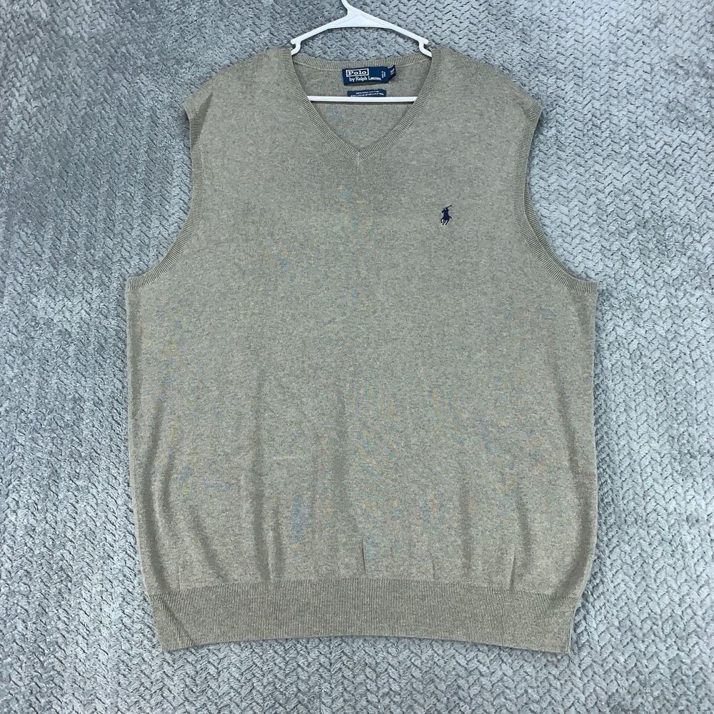 Vtg Polo Ralph‎ Lauren Sweater Vest Mens XLT Gray V Neck Pima Cotton Classic